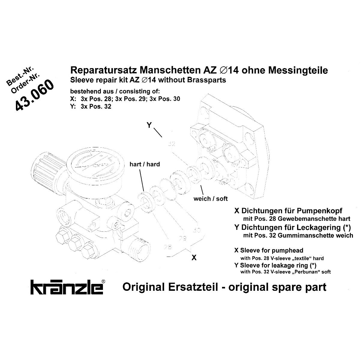 Kränzle Reparatur Satz 43 060 Manschetten für AZ Pumpe MASCHINOX