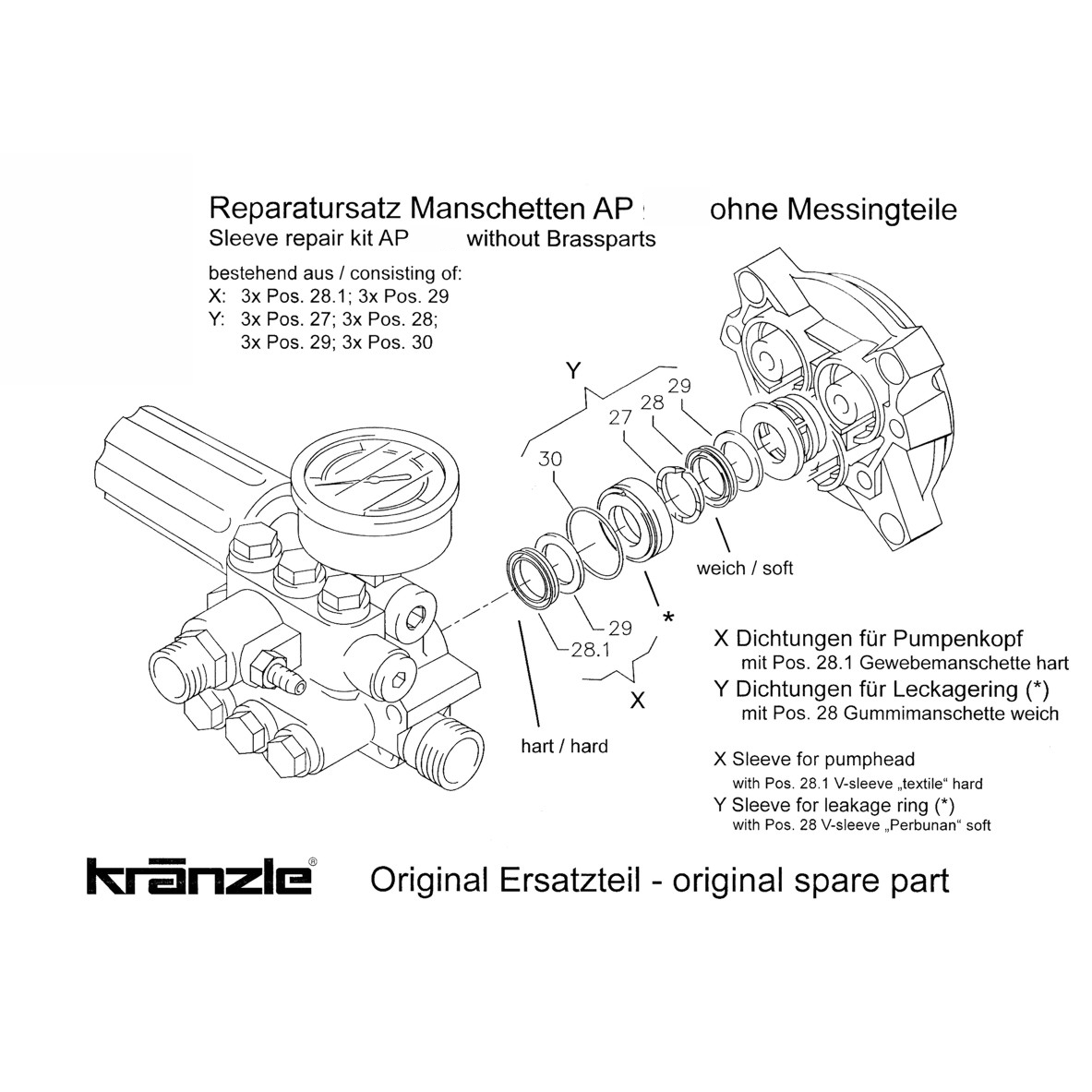 Kränzle Reparatursatz Manschetten 15 mm - 42.911