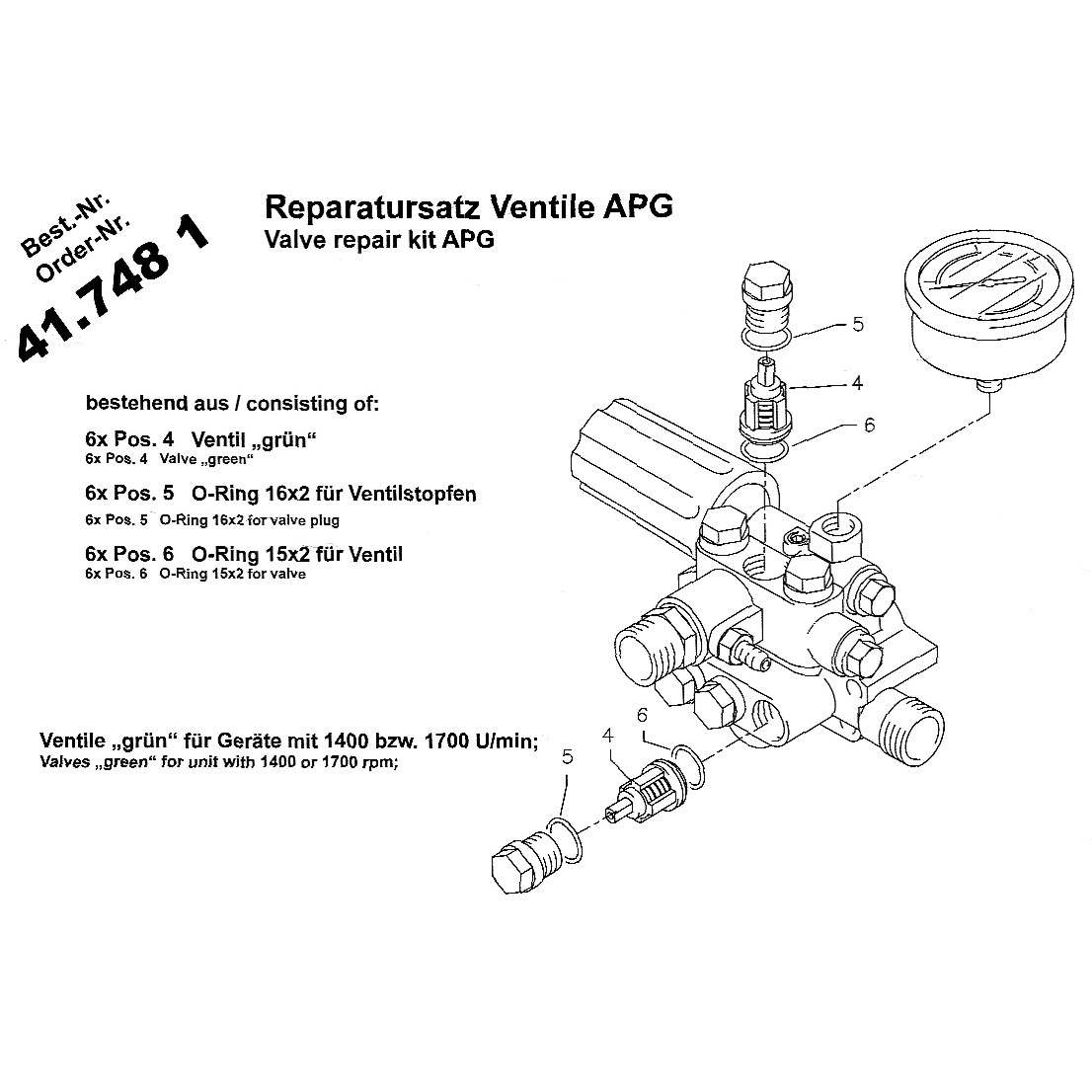 Reparatursatz Ventile 41.7481 (grün) für APG-Pumpe
