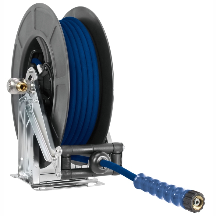 Hochdruck-Automatik-Schlauchaufroller komplett mit 20m HD-Schlauch blau