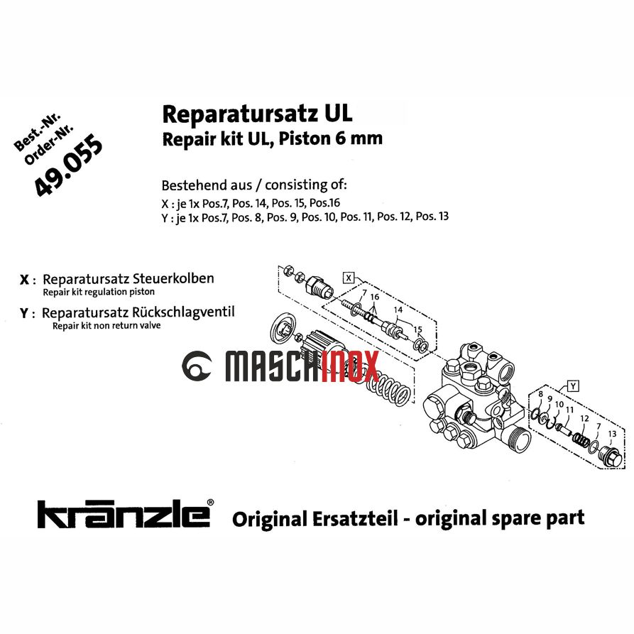 Kränzle Reparatur-Satz Unloaderventil 49.055