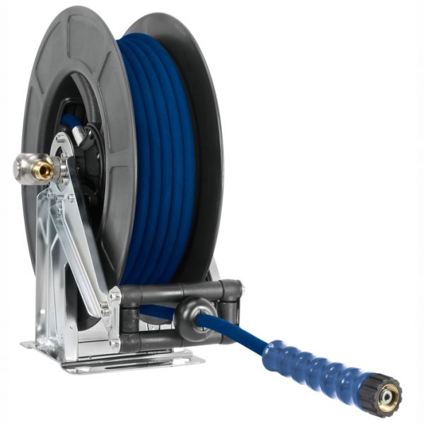 Hochdruck-Automatik-Schlauchaufroller komplett mit 20m HD-Schlauch blau