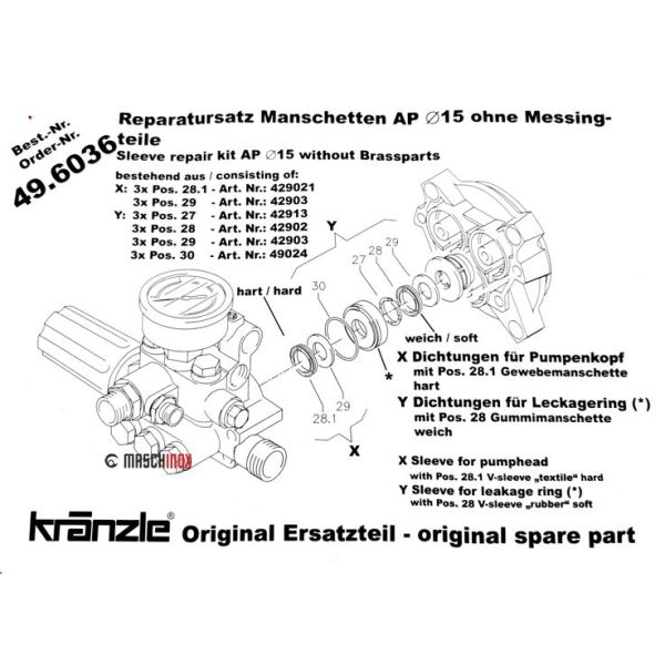 Kränzle Rep.-Satz Manschetten 15 mm X-Serie - 496036